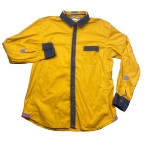 CopperStone XXL Long Sleeve Button Up Blue / Mustard Mens Collared Shirt‎